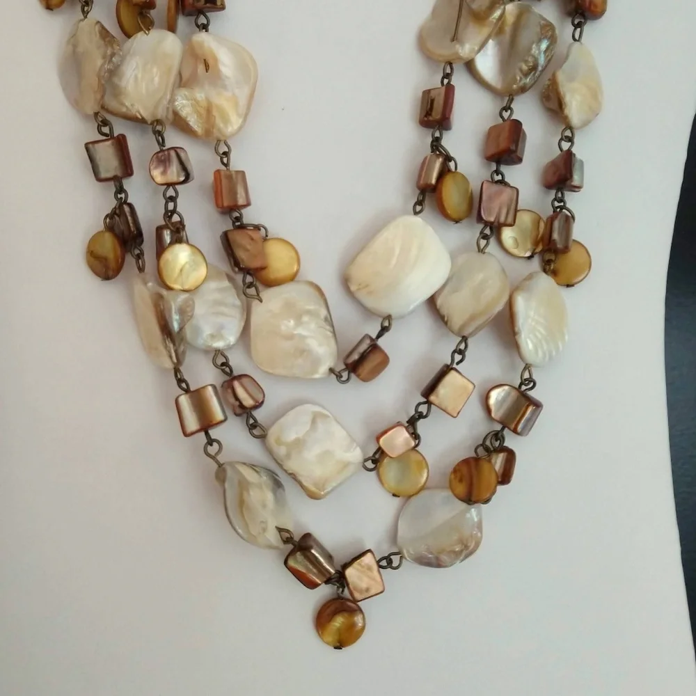 3 strand layered natural shell necklace